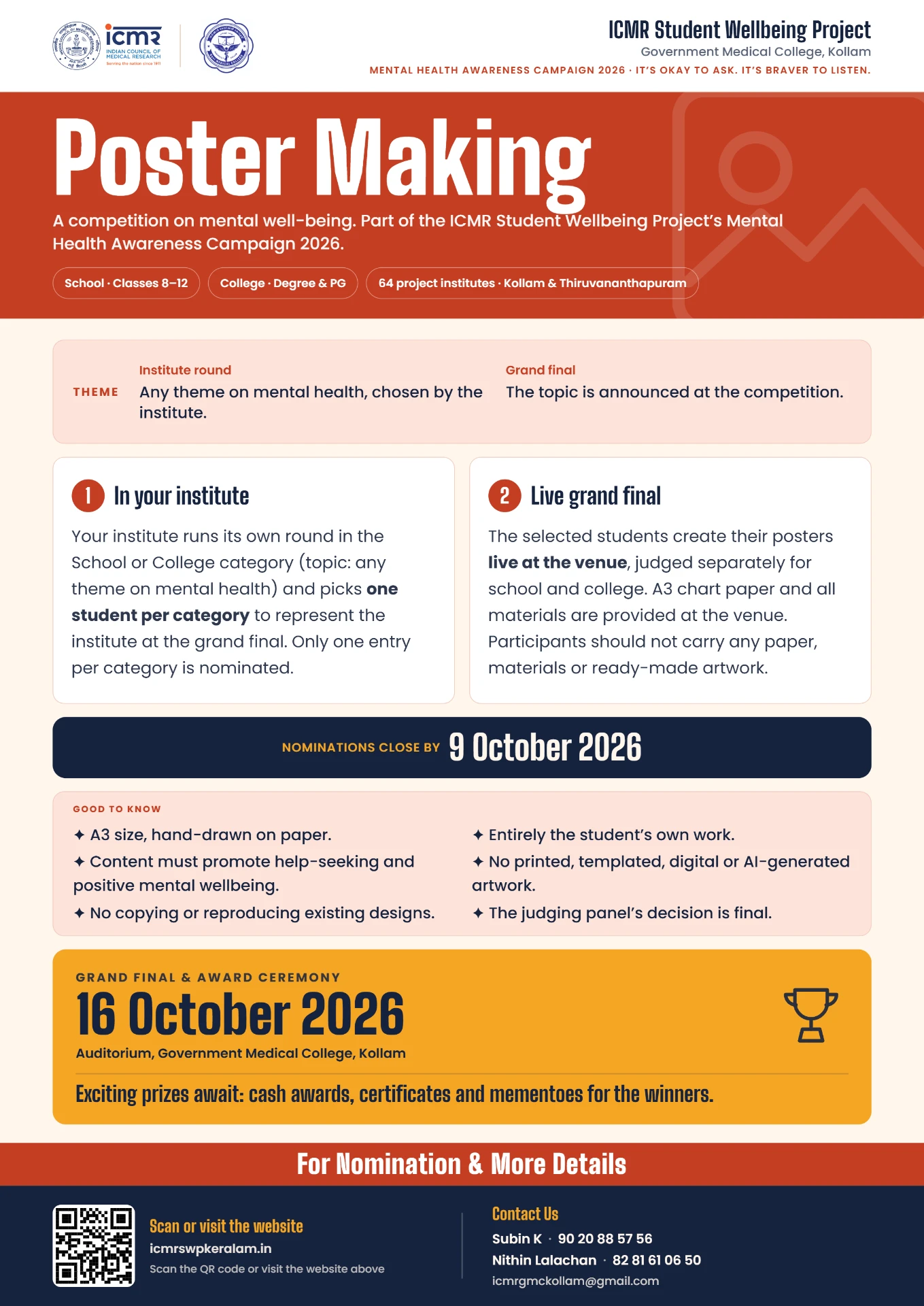 Official Poster Making competition poster for the Mental Health Awareness Campaign 2026
