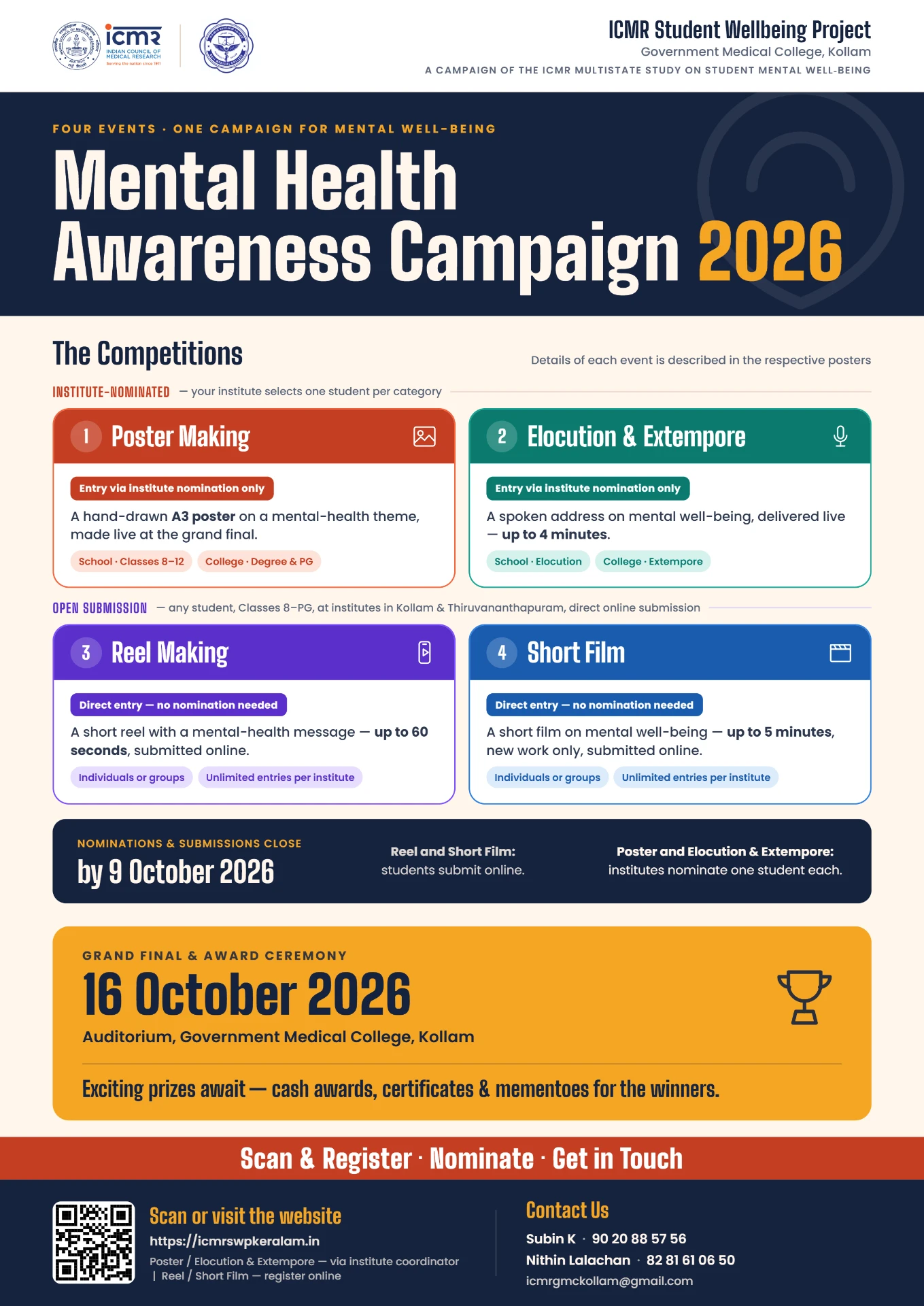 Official poster showing all four Mental Health Awareness Campaign 2026 competitions